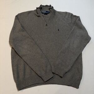 Polo Ralph Lauren Mens XL Quarter Zip Sweater Gray 100% Cotton Ribbed Knit Pony